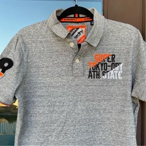 Superdry Grey Polo with Orange and Black Logo